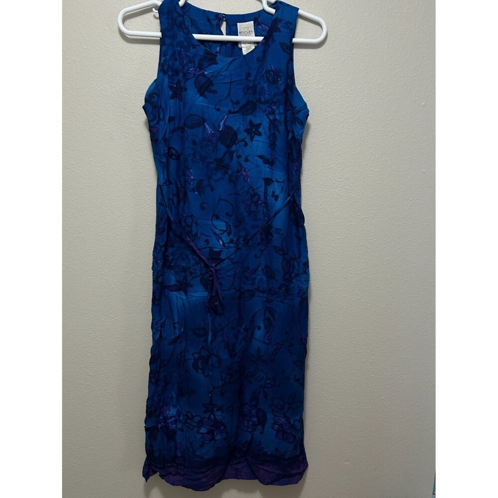 Bentley Floral Sleeveless Dress Womens 13/14 Blue Purple Sheath Tie Waist